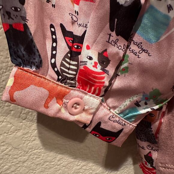 Anany Pink Cat satin Sheen Top with button 3/4 Sleeves Sz S - Picture 6 of 6